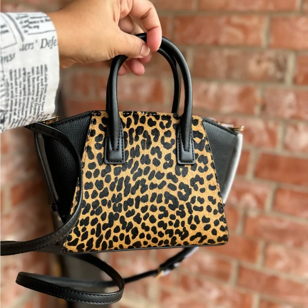 Michael Kors MINI Avril XS Cheetah Leather Satchel Crossbody Bag Black Multi